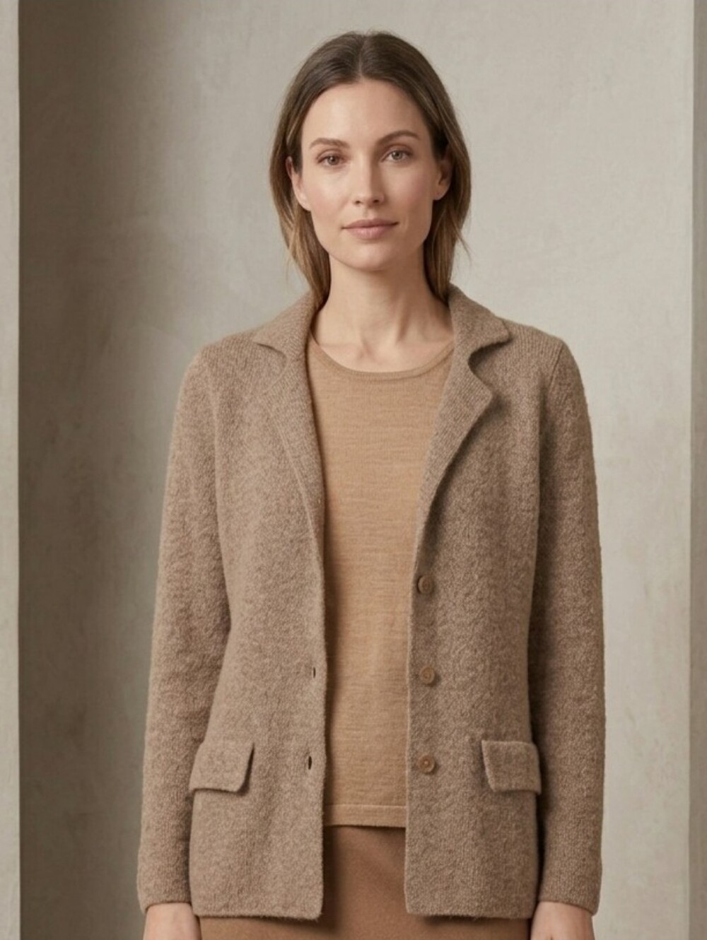Eileen Fisher 100% Baby Alpaca Cardigan Neutral Tan Winter Luxury Medium